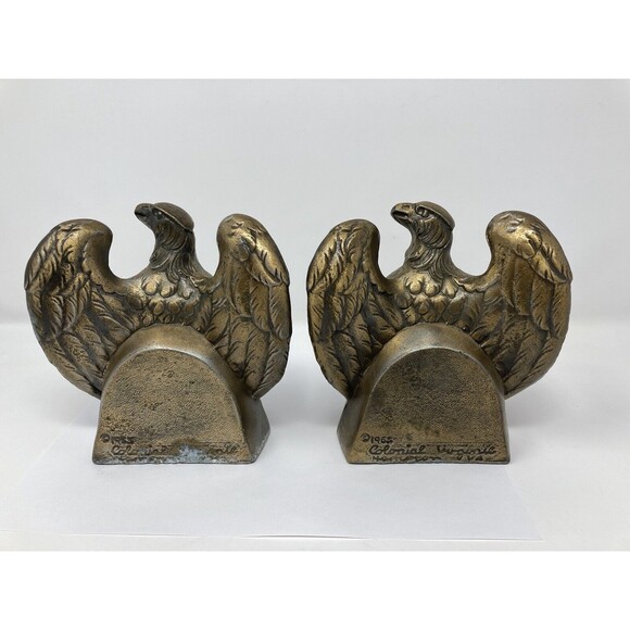 60s Mid Century Colonial Virginia Patriotic Brass Eagle Bookends Pair Patina Vgt - Picture 2 of 10